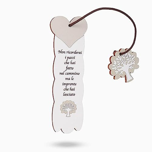 Segnalibro Albero della vita In legno con Frase Motivazionale, cuore e Pendaglio ideale come Regalo o piccola Bomboniera
