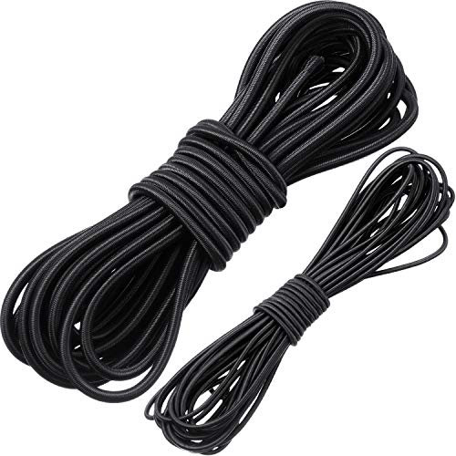 WILLBOND 1/8 Inch x 25 Feet and 1/4 Inch x 25 Feet Bungee Shock Cord, Elastic Nylon Cords Marine Kayak Heavy Stretch String Rope and Tie Down Trailer Strap (Black)