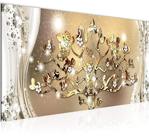 Runa Art Wandbild Gustav Klimt Baum des Lebens 1 Teilig 100 x 40 cm Modern Bild auf Vlies Leinwand Abstrakt Wohnzimmer Gold 022212a