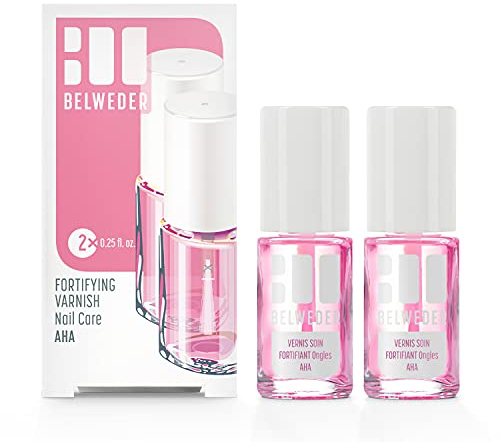 BELWEDER - Nagelpflege Nagellack mit Fruchtsäuren AHA 2 x 7,5ml - Nagelpflege für Geschwächte und Espaltene Nägel - Nagellack für Brüchige Nägel - Kräftig und Glatt Nagellack Durchsichtig