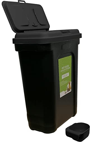 Livingshire Pet Food Storage Container with Integrated Scoop | 30 L Flip-Up Lids | Dog & Cat Dry Food Storage Bin Box | Black Bin with Black Lid