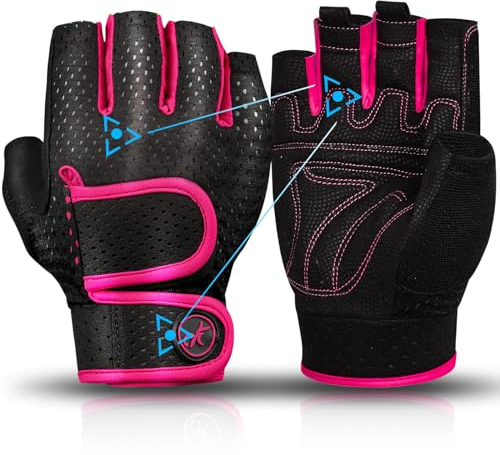 MOREOK Gewichtheber Handschuhe Workout Handschuhe -[3MM Gel] Fitness Handschuhe,Trainingshandschuhe Herren Damen für Krafttraining,Heben, Training, Rudern, Klimmzüge-Rosa-XS