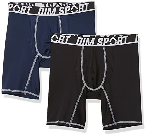 DIM Boxer Homme Long Sport Micro Maintien et Respirabilité x2, Noir/Bleu De Berlin, XXL