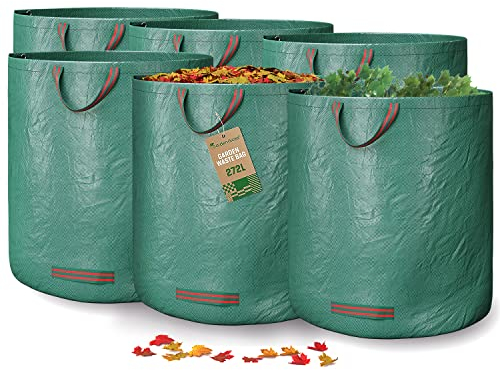 GardenGloss 6x Gartenabfallsack mit Griffen - 272L Gartensack Laubsack - UV-Stabil und Wasserabweisend - Wiederverwendbare und Stabile Gartensäcke