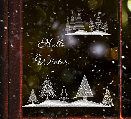 wolga-kreativ Fenster Fensterbilder Glasdekorfolie Motiv Fensterfolie FenstertattooWinter Weihnachten Advent weißer Wald Schneeflocke Aufkleber Fenster wiederverwendbar Deko