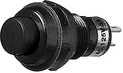 Interruttore unipolare a pulsante con tasto nero, foro di montaggio diametro 10mm - 250V 1A