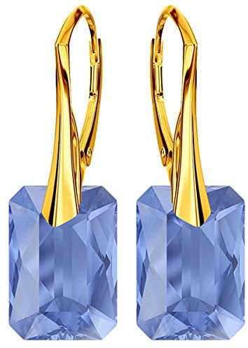 Ohrringe Damenohrringe Klapperverschluß Silber 925 Ohrhänger mit Kristallen Vergoldung mit Gelbgold 24 Karat / 750 Gold Ohrschmuck Geschenk für Frau Mädchen (Sapphir)