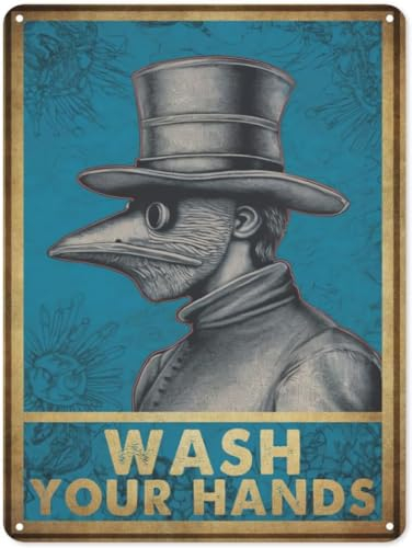 Wash Your Hands Blechschild Plague Doctor Vintage Metall Blechschild Poster Geschenke Wanddekoration für Café Zuhause Retro Club Bar Badezimmer Shop Poster Wandkunst 20,3 x 30,5 cm
