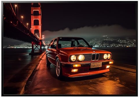 Printonia Leinwand-bild 140x100cm BMW 3 M3 e30 Abstrakt Art Sportwagen Bilder Dekoration Wandbild Kunstdruck Automobil Schwarz Aluminiumrahmen