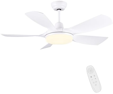 Newday Ventilatore da Soffitto con Luce e Telecomando Bianco, 106cm Ventilatore da Soffitto con Lampada Dimmerabile, Pale da Soffitto Silenzioso con Motore DC 3 Timer 6 Velocità Funzione di Memoria