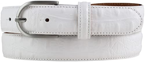 BELTINGER Damen-Gürtel mit Krokoprägung 3 cm | Leder-Gürtel für Damen 30mm Kroko-Optik | Kroko-Muster mit runder Gürtelschließe | Weiß 90cm