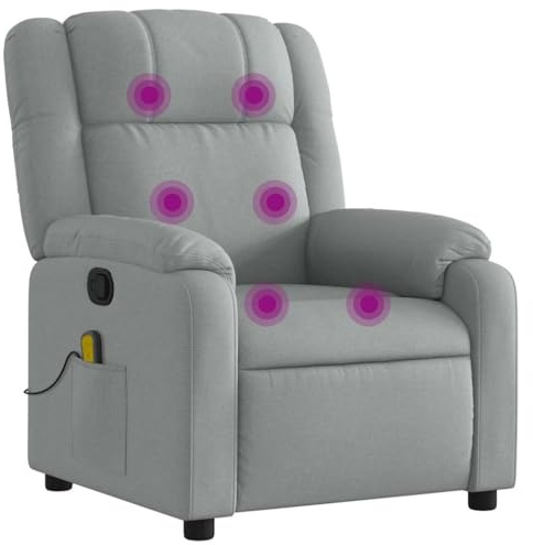 vidaXL Massagesessel, Sessel Verstellbare Rückenlehne Fußteil, Fernsehsessel Relaxsessel mit Liegefunktion, Liegesessel Polstersessel Ruhesessel, Hellgrau Stoff