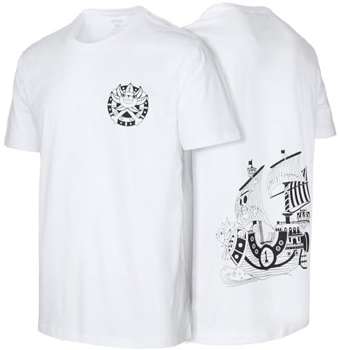 Thousand Sunny Bateau Pirate Grand Navire One Ruffy Piece Monkey D Luffy Japonais Anime Premium 100% Coton Col Rond à Manche Courte Homme T-Shirt Tee Shirt(Blanc,M)