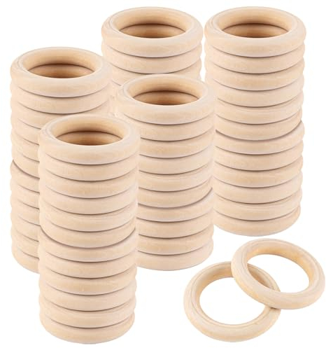 YAYODS 60 Stück Holzringe zum Basteln - Ø 55mm Außen Natürliche Holzringe - Gardinenringe Holz für DIY, Schmuckherstellung, handwerkliche Dekoration