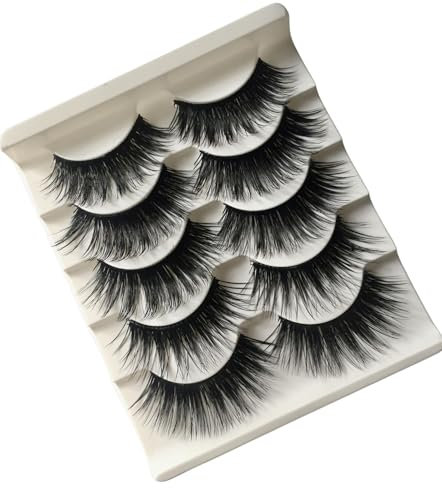 False Eyelashes, Multi-pack 5 Pairs 3D Reusable Long Fluffy Strip Faux Black Eye Lashes (N10)