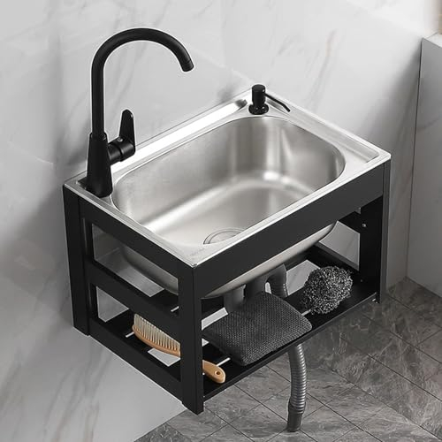 Gewerbliche Küchenspüle Aus Edelstahl Mit Handtuchhalter，einfaches Handwaschbecken Zur Wandmontage Im Badezimmer，wäschewaschbecken Mit Wasserhahn，für Restaurants/geschäfte/Bars/zuhause