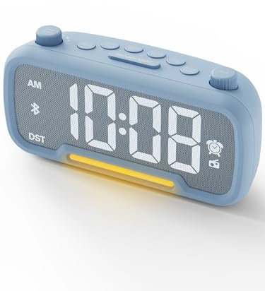 Radio Despertador con Bluetooth, Reloj Despertador, Radio Reloj FM, 12/24H, DST, 5 Niveles de Brillos, Type C, Despertador Digital para Casa Dormitorio Oficina