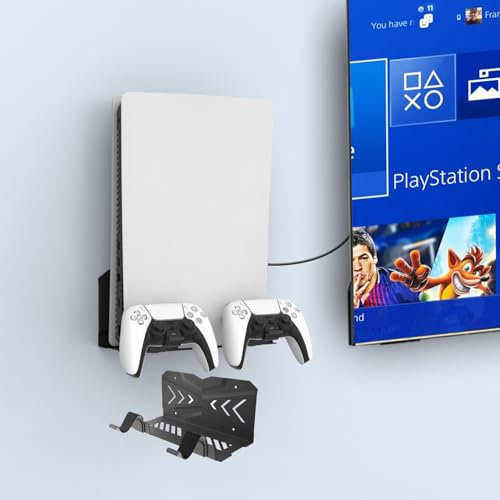 scosao PS5 Wandhalterung für PS5 Disc/Digital Edition, PS5 Halterung Wand mit Controller Halter und Kopfhörerhalter Ständer für PS5 Zubehör, Einfach zu installierendes Standfuß-Zubehör