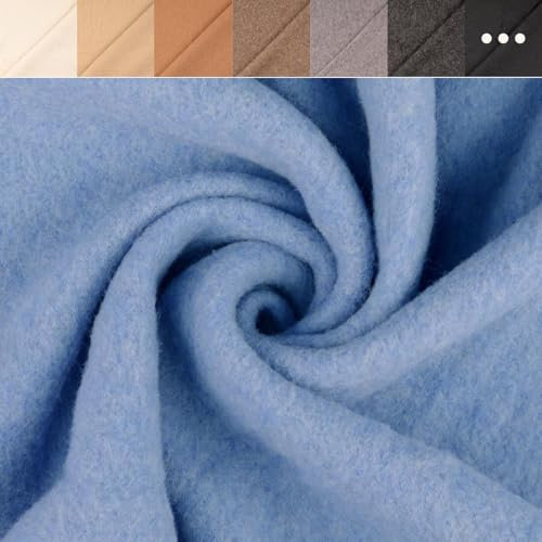 Wollfleece Meterware uni & meliert - Wollstoff Mantelstoff - Wollpullover nähen, weiche Wolle Stoff - 100% Schurwolle/Wolle *Ab 50cm, Farbe: 002 hellblau