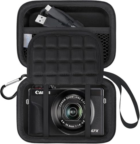Lacdo Kamera-Tragetasche für Canon PowerShot G7 X Mark II / G7X Mark III Digitale 4K-Vlogging-Kamera, Point and Shoot 4K-Videokamera Trave-Tasche, Netztasche Passend für Batterien, Schwarz+Schwarz