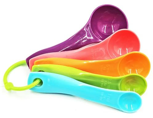 WOLMIK Measuring Spoons Set, 5 Pieces Measuring Spoons Gram, Colourful Measuring Spoons with Different Capacities, Measuring Tool for Liquids and Solids, Dosing Spoon for Baking Measuring
