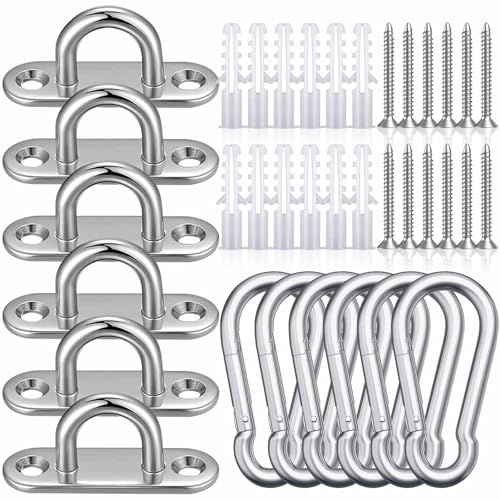 M5 Piastra Occhiello in Acciaio Inox Set,6 Pezzi Piastra Oculare e Moschettone,Staffa Occhiello Gancio con Viti,Soffitto a Forma di U Gancio Piastre per Occhi da Parete per Appendere Fissaggio