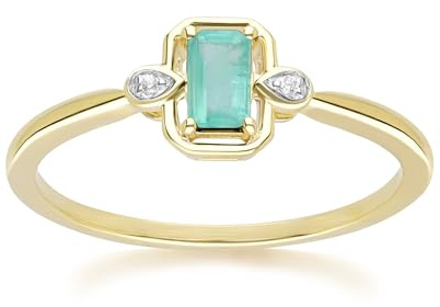 Gemondo Klassischer Smaragd Baguette und Diamant Ring aus 9 Karat Gelbgold Größe: 55