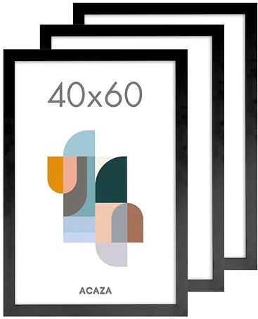 ACAZA Lot de 3 Cadres Photos 40 x 60 cm, En Bois MDF et Verre Acrylic, Pour Photos, Posters et Puzzles, Décoration Murale, Portrait et Paysage, Noir