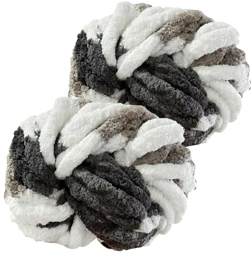 Hengrongshen Dicke Wolle 2 Stück 500g, Chunky Yarn für Armstricken, Dickes Garn zum Häkeln und Stricken von Decken, XXL Riesen Wolle für Schals, Mützen, Haustier Nest - Mocca