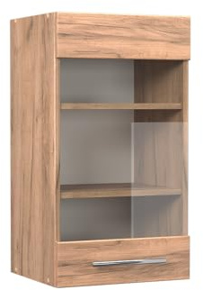 Vicco Küchenglasschrank Fame-Line, Goldkraft Eiche, 40 cm | 1 Tür · Soft-Close · Tiefe – 34,1 cm · Metallgriffe · ✓ Frei kombinierbar