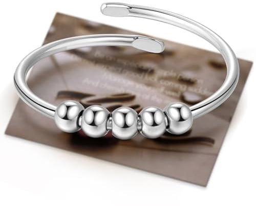 Ahokei Anxiety Ring Silber 925, Stress Ring Damen 50-60MM, Fidget Damenring Gold,Stressring Silber Ringe 925 Frauen Angstring Spinner Anxiety Ringe Gold Verstellbar Geschenk Für Frauen