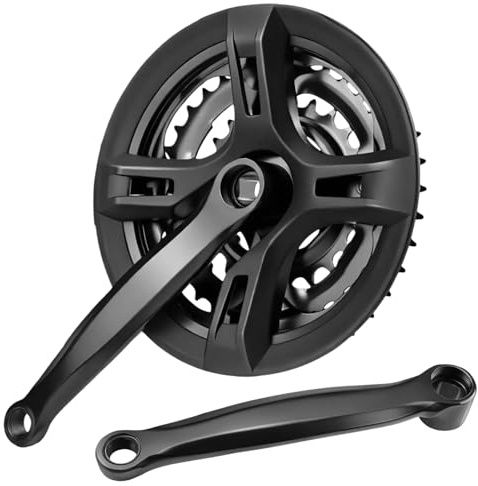 Qerutk Mountain Bike Crankset, High-Carbon Steel Square Taper Crankset, 8-speed Black Cranksets for Bikes with 170mm Arm, suitable for 24-34-42T Speed Bicycle, without chainguard