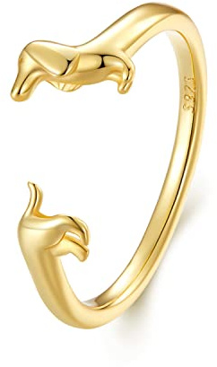 Dackel-Ring für Damen,verstellbarer Hundering aus 925er Sterling Silber,18K vergoldeter offener Wursthund-Ring,süßes Haustiergeschenk zum Geburtstag