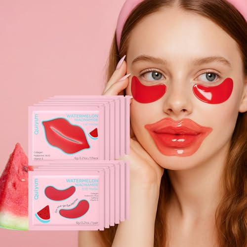 QUIYUM Watermelon Niacinamide Lip & Eye Mask Set, Facial Skincare(12 Packs)