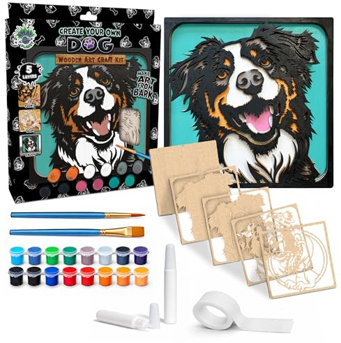 Splat Planet –Dog 3D Wooden Art Kit – Paint Your Own 3D Layered Wood Wall Art for Kids & Adults, DIY 3D Art Dog Wood Painting Kit Wooden Art and Craft Gift Set, 25 x 25cm