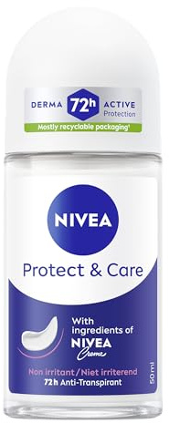 NIVEA - Déodorant Bille Protect & Care - Déodorant Femme 72H Anti-Transpirant Aisselles - Avec Ingrédients de NIVEA Crème - 0% Alcool - Tous Types de Peaux - 50 ml