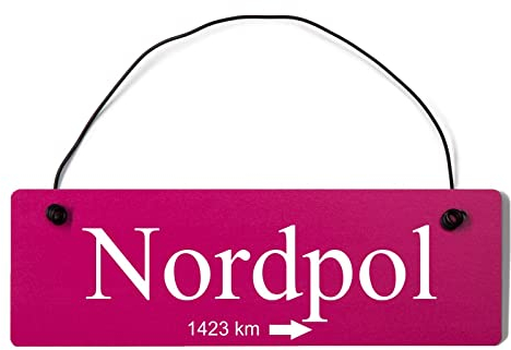 Deko Shabby Chic Schild Nordpol Vintage Holz Türschild in pink mit Draht