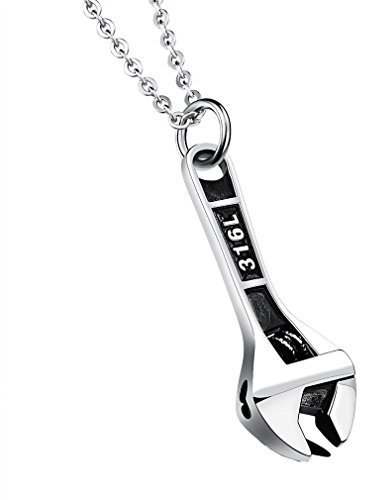 PAMTIER Mens 316l Stainless Steel Biker Spanner Mechanic Wrench Tool Pendant Necklace, Adjustable Wrenchwes