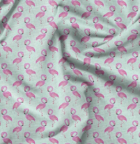 Soimoi Grun Poly Krepp Stoff Flamingo Vogel Stoff Meterware 42 Zoll breit