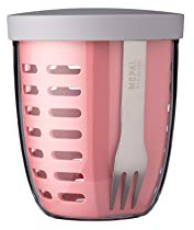Mepal - Obst- & Gemüsetopf Ellipse - Obstbehälter - Ideal für Obst und Gemüse unterwegs - Obstbox mit Gabel & Sieb - Meal Prep Box mit Deckel - 600 ml - Nordic Pink