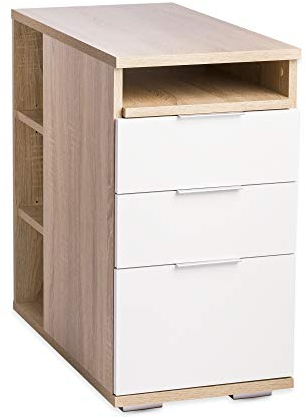 mutatio Beistelltisch Nachttisch Container B 40 cm x H 75 cm x T 75 cm Bürocontainer Sonoma Eiche Weiß Beistelltisch Holz Nachtschrank Nachtkommode Anstellcontainer