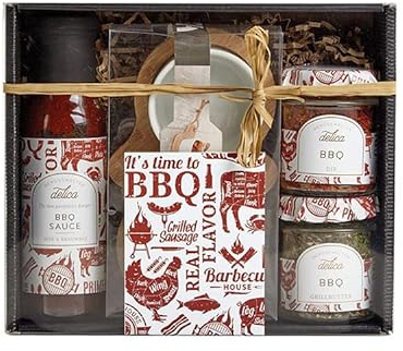 LAUX BBQ Geschenkset für Frauen und Männer – BBQ Gewürze, Sauce & 2 Dipschalen – Feinkost Geschenkbox mit erlesenen Zutaten für Grill & Küche - Geschenkidee zu jedem Anlass