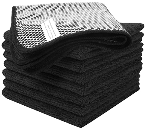 VIVOTE Microfaser Spültücher Spüllappen waschbar Geschirrtücher Mit Poly-Mesh-Scheuerseite Abwaschtücher Küche Haushaltstücher Lappen Küche,8Pack,30cmx30cm (Schwarz)