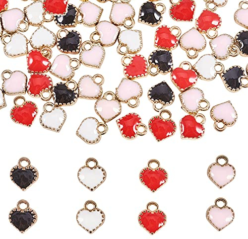 PandaHall Elite 80 stücke 4 Farbe Herzanhänger Anhänger Vergoldet Emaille Herz Perlen Baumeln Charme für Valentinstag Halskette Armband Ohrringe DIY Schmuck Machen