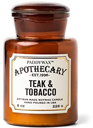 Paddywax Scented Candles Handgefertigte Apothekerkerze, Teak & Tabak, 237 ml
