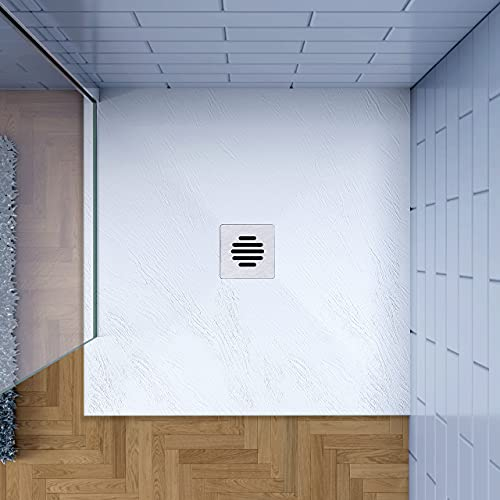 GENERIC Piatto Doccia Quadrato Bianco 80x80cm in Pietra Minerale e Resina Mista Effetto Ardesia Ruvido