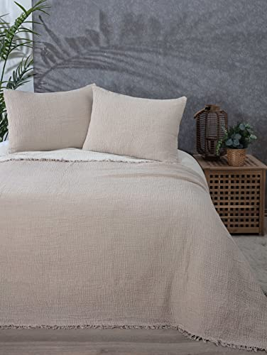 DEKADRON Überwurfdecke aus 100 % Baumwoll-Musselin, 4-lagig, weiche türkische Baumwolle, Musselin, wendbar, Nerz (Doppelgröße 63 x 90-160 x 230 cm)
