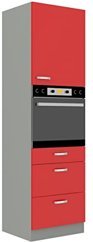 Küchen Hochschrank 60 Bianca Rot Hochglanz + Grau Küchenzeile Küchenblock Rose