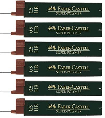 Faber-Castell 205040 - Set de mines fines Super Polymer, 6 pièces avec 12 mines chacune, 0.5 mm, dureté HB