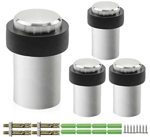 Bwintech 4 PCS Brushed Nickel Stainless Steel Cylinderial Shpae Door Stopper Floor Mounted